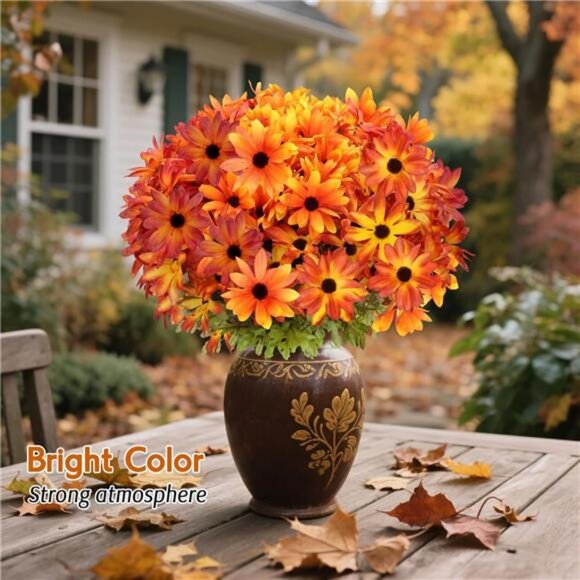 6 Bundles Fall Flowers Artificial for Decoration, Faux Mums for Outdoor - Picture 6 of 8